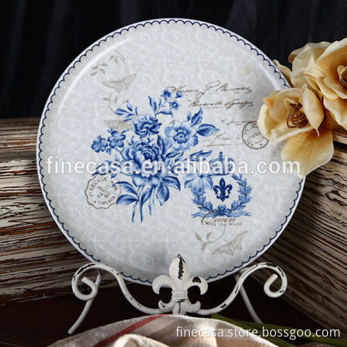 12 Inches Elegant Fine White Porcelain Large Ceramic Platter of Blue Dream